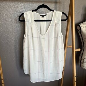 Banana Republic White Windowpane V-Neck Sleeveless Top with Navy and Pink Lines